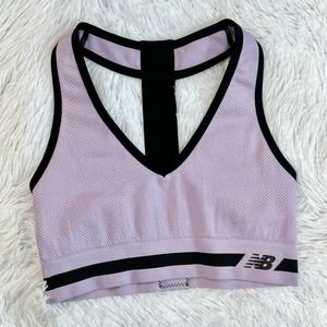 New Balance Purple Ribbed Black Trim Racerback Sports Bra White Logo Small